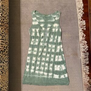 Velvet Sage Green Tie Dye Sleeveless Dress Crystal Detail Women’s M